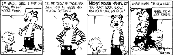 Calvin and Hobbes debating what being cool is all about